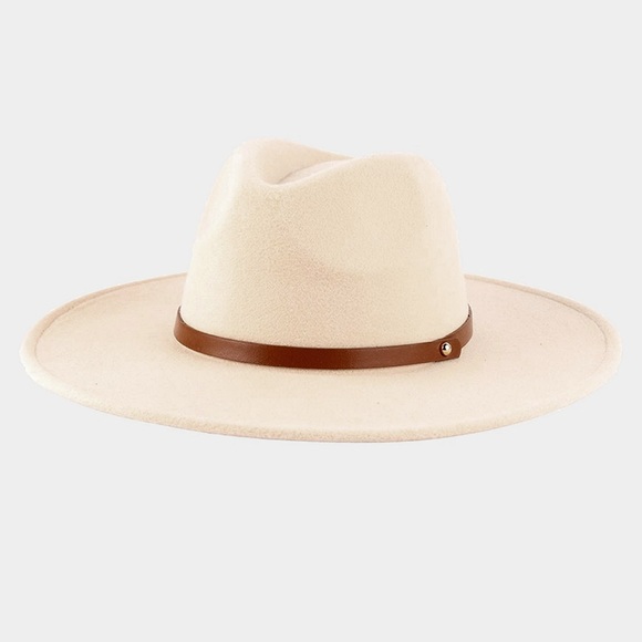 IVORY VEGAN LEATHER BANDED DETAIL BOHO PANAMA STYLE HAT - Picture 2 of 2